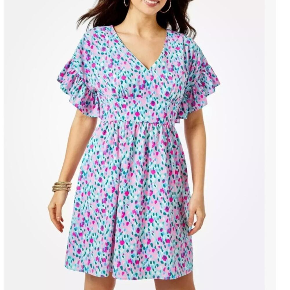 Lilly Pulitzer Hottie Dottie Lined Blaire Stretch Dress Teal Pink Size 4